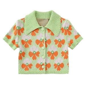 NWT Floral Jacquard Short Sleeve Polo Cardigan by INDUSTRY REPUBLIC CLOTHING